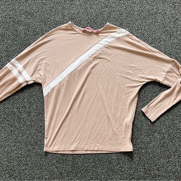 Tan & White Stripe Bag Wing Statement Sleeve Long-Sleeve Modest T-Shirt Top Sz S - Picture 7 of 16